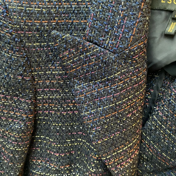 Escada, deep blue with multi colored threads; 2 pockets; button closure. - Picture 8 of 13